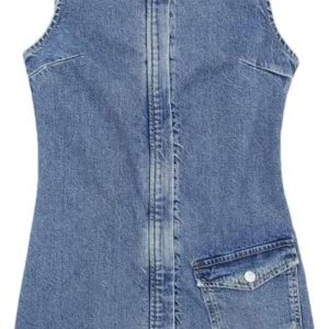 Fashionable Denim Dress for Women Sleeveless Knee Length Retro Casual Jean Dress