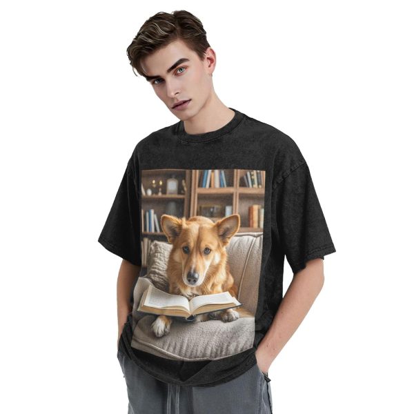 Oversized Tshirts for Men Vintage Cotton T-Shirts Reading Dog Short Sleeve Tees Loose Fit Tees Shirts
