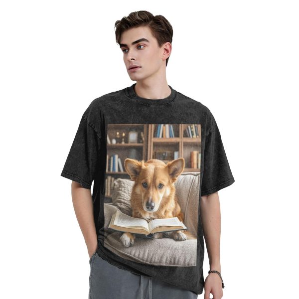 Oversized Tshirts for Men Vintage Cotton T-Shirts Reading Dog Short Sleeve Tees Loose Fit Tees Shirts