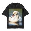 Oversized Tshirts for Men Vintage Cotton T-Shirts Cute Little swan Short Sleeve Tees Loose Fit Tees Shirts