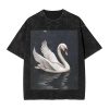 Oversized Tshirts for Men Vintage Cotton T-Shirts White Swan Short Sleeve Tees Loose Fit Tees Shirts