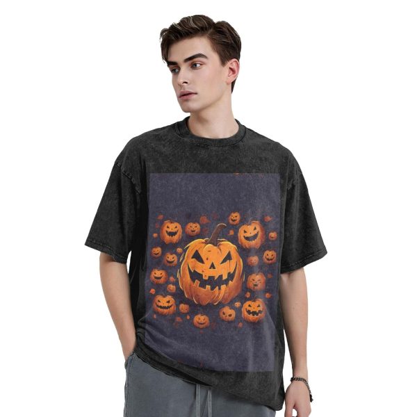 Oversized Tshirts for Men Vintage Cotton T-Shirts Halloween Pumpkin Short Sleeve Tees Loose Fit Tees Shirts