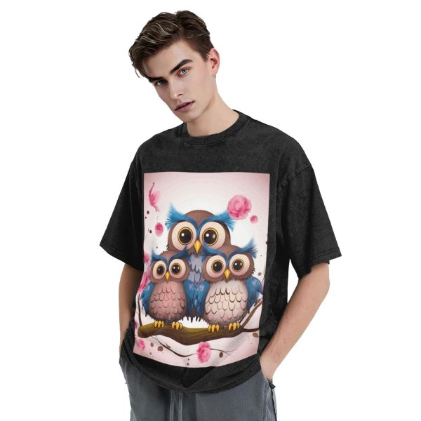 Oversized Tshirts for Men Vintage Cotton T-Shirts Cute Owls Short Sleeve Tees Loose Fit Tees Shirts