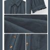 Womens Summer Short Sleeve Button Down Shirts V Neck Collared Casual Blouse Tops with Pockets