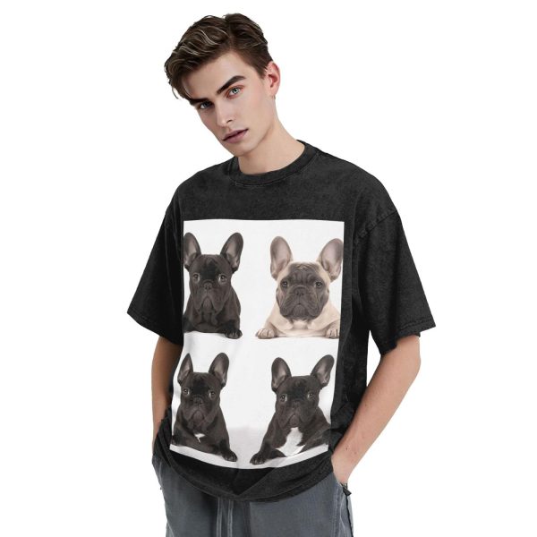 Oversized Tshirts for Men Vintage Cotton T-Shirts French Bulldog Short Sleeve Tees Loose Fit Tees Shirts