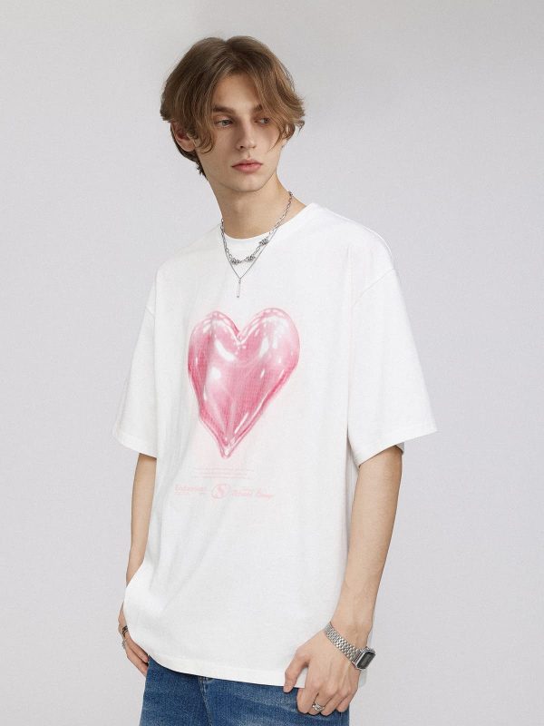 Oversized Graphic Tees Vintage Love Balloon Printed Casual Streetwear Tops Summer Cotton T Shirts Y2k Unisex