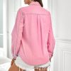 Denim Shirt Women Button Down Long Sleeve Chambray Western Jean Shirts Collared Casual Denim Tops