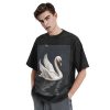 Oversized Tshirts for Men Vintage Cotton T-Shirts White Swan Short Sleeve Tees Loose Fit Tees Shirts