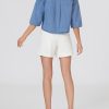 Women's Cropped Denim Shirt Summer Button Down Short Sleeve Casual Jean Jacket with Pocket