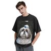 Oversized Tshirts for Men Vintage Cotton T-Shirts Shih Tzu Dog Short Sleeve Tees Loose Fit Tees Shirts