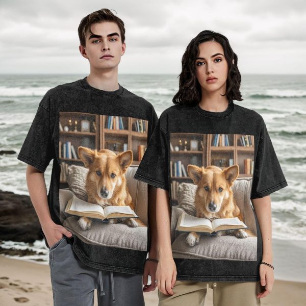 Oversized Tshirts for Men Vintage Cotton T-Shirts Reading Dog Short Sleeve Tees Loose Fit Tees Shirts