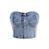 Women's Plus Size Button Down Denim Tube Top Shirred Strapless Jean Tops