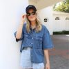 Womens Oversized Short Sleeve Denim Jackets Trendy Cropped Jean Tops Shackets