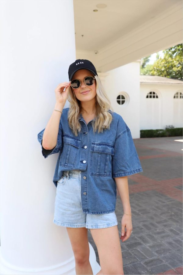 Womens Oversized Short Sleeve Denim Jackets Trendy Cropped Jean Tops Shackets