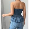 Women's Y2k Strapless Tube Top Sleeveless Smocked Peplum Ruffle 3D Flower Belted Bandeau Tops