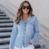 Denim Shirt Women Chambray Jean Western Shirts Long Sleeve Button Down Tops