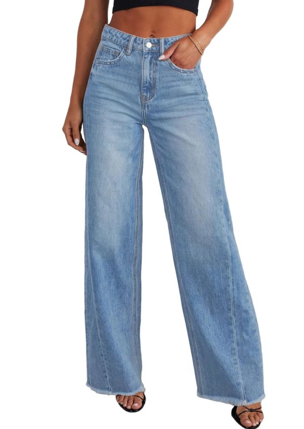 Wide Leg Jeans for Women Trendy 2025 High Waisted Stretchy Baggy Raw Hem Denim Palazzo Pants with Pockets