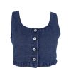 Women's Reversible Tank Tops Button Denim Crop Blouses Sleeveless Cami Shirts