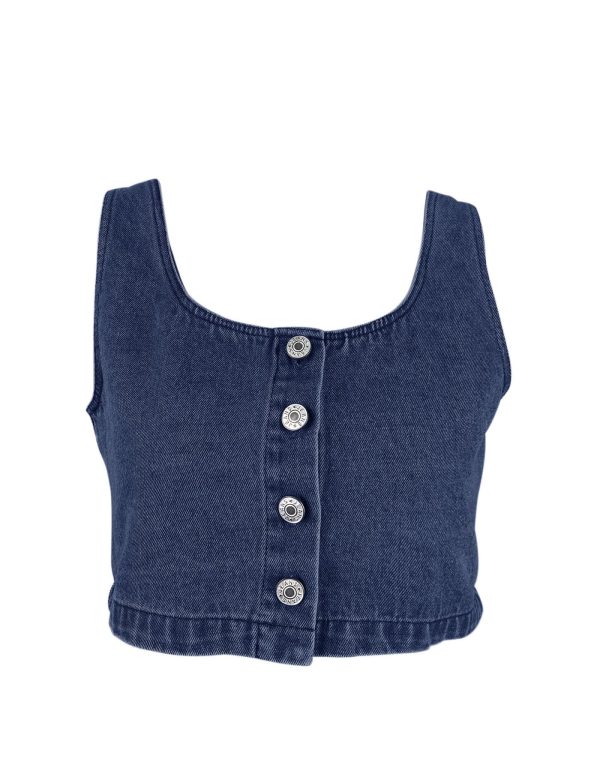 Women's Reversible Tank Tops Button Denim Crop Blouses Sleeveless Cami Shirts