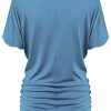 Women's Casual Solid Short Sleeve Boat Neck/V Neck Dolman Top T Shirt with Side Shirring