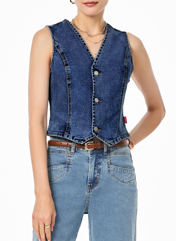 Women's Denim Vest Sleeveless V Neck Zimbaplatinum Jean Vest Top Button Down Crop Waistcoat Vest Summer Outfit