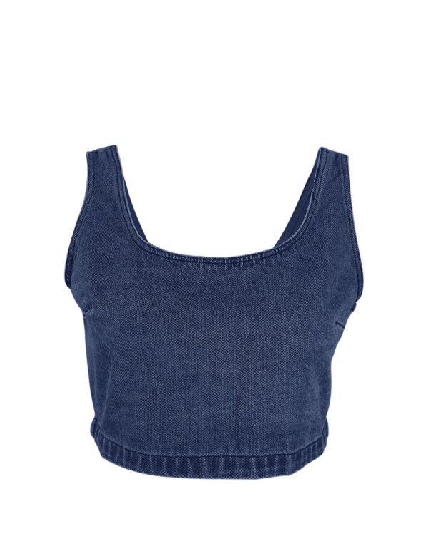 Women's Reversible Tank Tops Button Denim Crop Blouses Sleeveless Cami Shirts