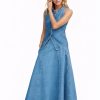 Women Denim Vest Sleeveless Crewneck Button Down Jean Waistcoat Casual Front Slit Slim Denim Tank Top