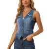 Denim Vest for Women's Sleeveless V Neck Washed Distressed Jean Jacket