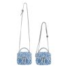 Women Denim Mini Bucket Shoulder Crossbody Bag Drawstring Quilted Distressed Tassel Barrel Shape Satchel Purse