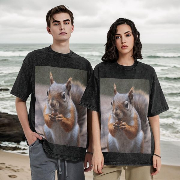 Oversized Tshirts for Men Vintage Cotton T-Shirts Cute Squirrel Short Sleeve Tees Loose Fit Tees Shirts