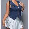 Women's Plus Size Sleeveless Button Down Jean Vest V Neck Denim Jacket