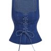 Women's Denim Vest Tie Front Sleeveless Fitted Y2K Jean Vests Tank Top