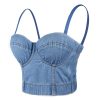 Women's Denim Bustier Crop Top Jean Corset Top Bra with Detachable Straps