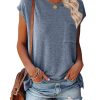 Women's Casual Cap Sleeve T Shirts Basic Summer Tops Loose Solid Color Blouse