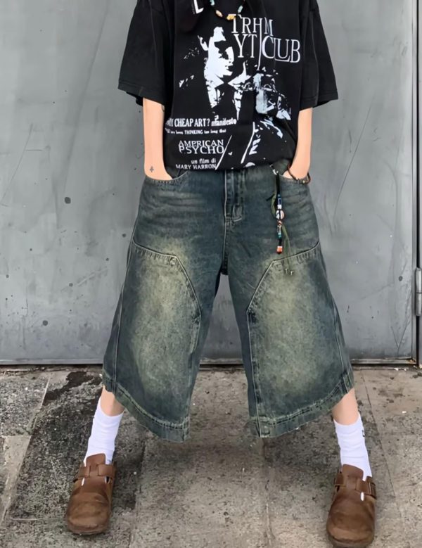 Y2k Shorts Men Vintage Baggy Jean Shorts Long Jorts Grunge Denim Bermuda Short Streetwear