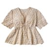 Women's Plus Size Floral Tie Front Peplum Blouse Deep V Neck Puff Half Sleeve Shirts