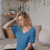 Women's Casual Solid Short Sleeve Boat Neck/V Neck Dolman Top T Shirt with Side Shirring