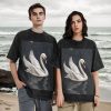 Oversized Tshirts for Men Vintage Cotton T-Shirts White Swan Short Sleeve Tees Loose Fit Tees Shirts
