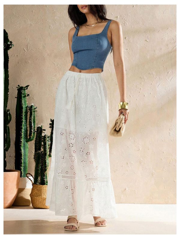 Women's Square Neck Sleeveless Corset Denim Top Zip Back Asymmetrical Hem Tank Top