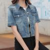 Women's Summer Short Sleeve Crop Denim Trucker Jacket Jean Coat Tops
