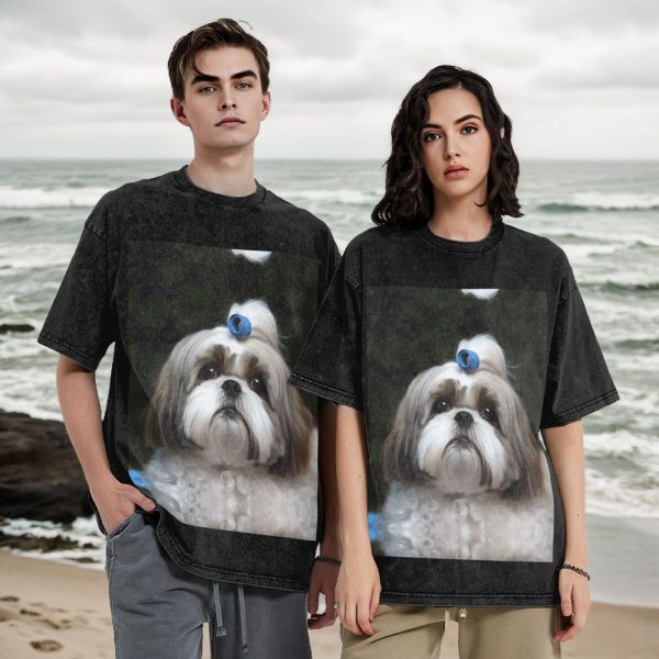 Oversized Tshirts for Men Vintage Cotton T-Shirts Shih Tzu Dog Short Sleeve Tees Loose Fit Tees Shirts
