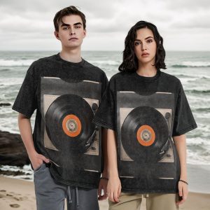 Oversized Tshirts for Men Vintage Cotton T-Shirts Vintage Vinyl Record Short Sleeve Tees Loose Fit Tees Shirts