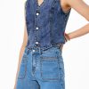 Women's Denim Vest Sleeveless V Neck Zimbaplatinum Jean Vest Top Button Down Crop Waistcoat Vest Summer Outfit
