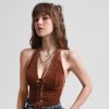 Women's Going Out Halter Corset Tops Sleeveless Lace Up Open Back Crop Top