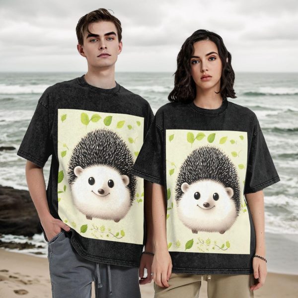 Oversized Tshirts for Men Vintage Cotton T-Shirts Cute Hedgehog Short Sleeve Tees Loose Fit Tees Shirts