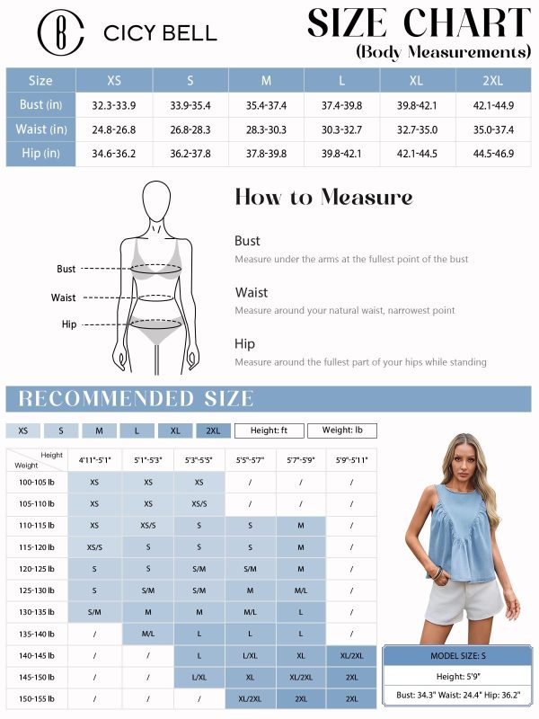 Womens Babydoll Peplum Denim Tank Tops Loose Fit Swing Flowy Shirred Sleeveless T Shirts Going Out Cute Tees
