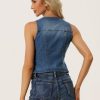 Denim Vest for Women's Sleeveless V Neck Washed Distressed Jean Jacket