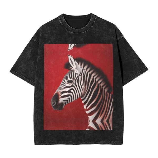 Oversized Tshirts for Men Vintage Cotton T-Shirts Zebra Red Short Sleeve Tees Loose Fit Tees Shirts