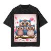 Oversized Tshirts for Men Vintage Cotton T-Shirts Cute Owls Short Sleeve Tees Loose Fit Tees Shirts