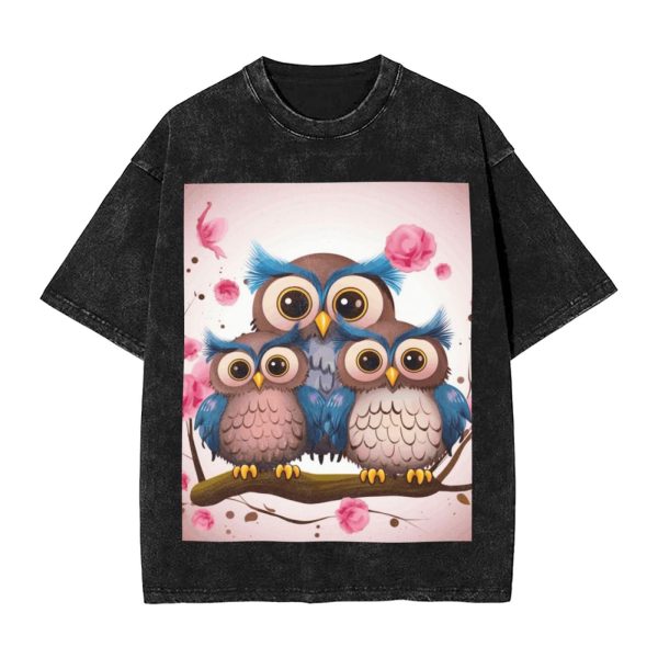 Oversized Tshirts for Men Vintage Cotton T-Shirts Cute Owls Short Sleeve Tees Loose Fit Tees Shirts